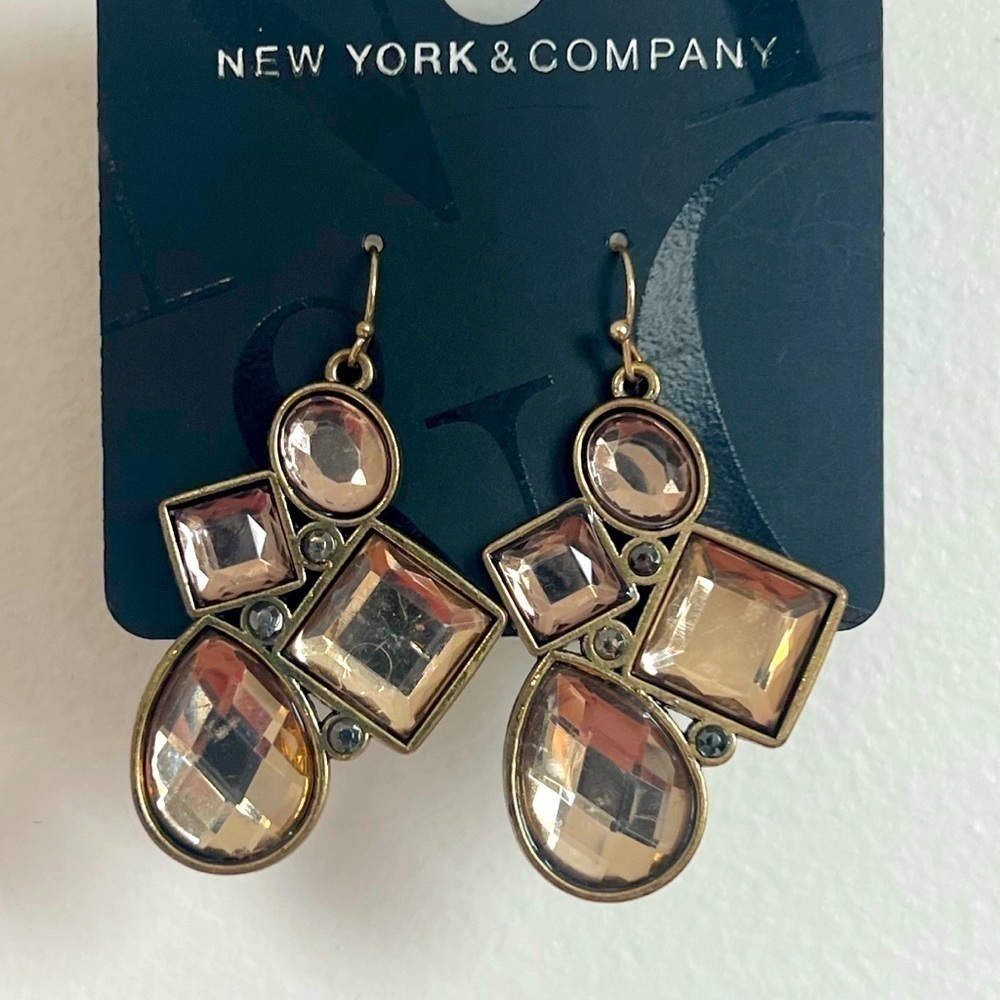 🆕 New York & Company golden gemstone pear round dangle hook earrings